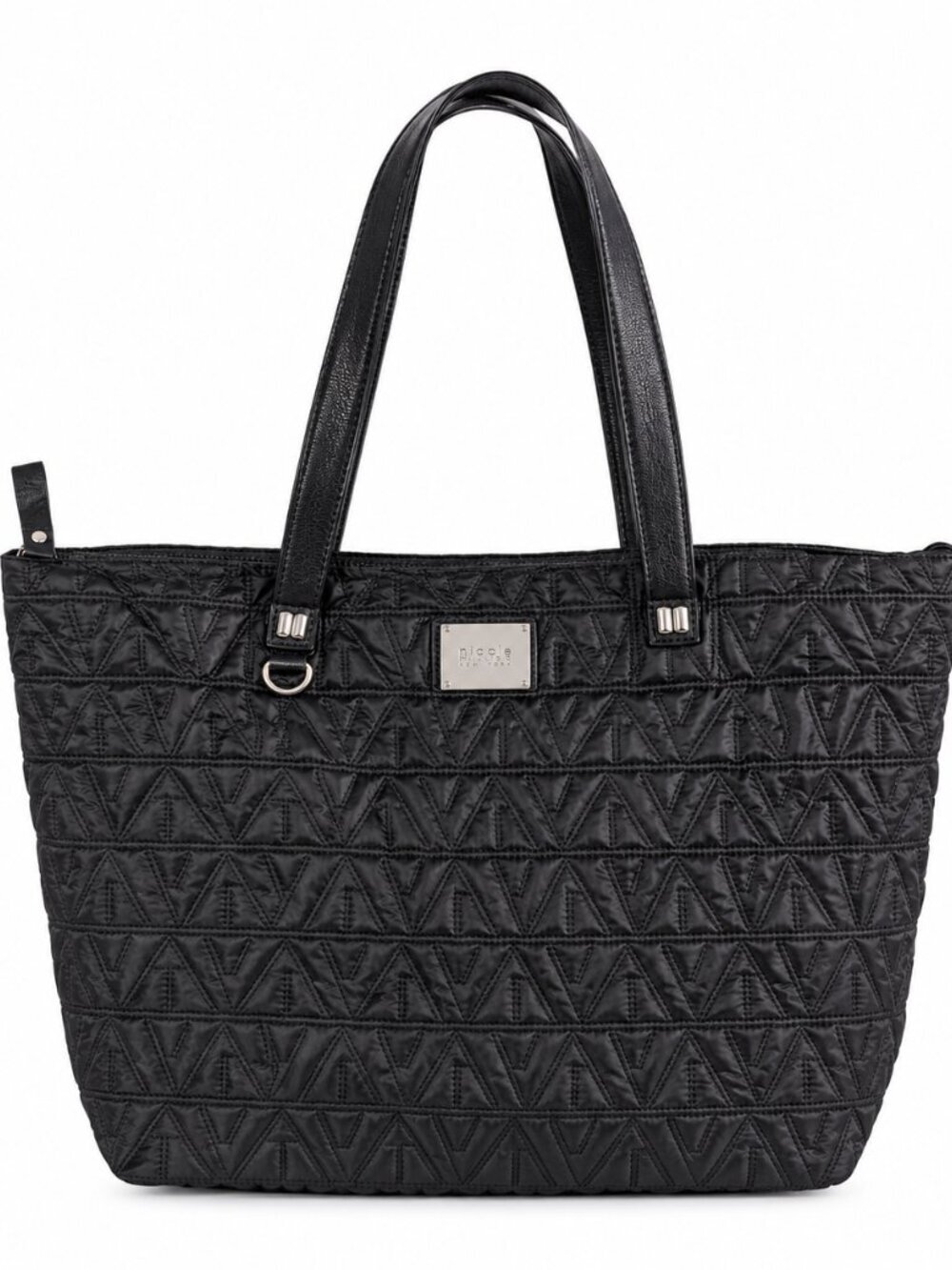 Nicole Miller New York Black Geometric Quilted Tote Shoulder Bag Zip Top